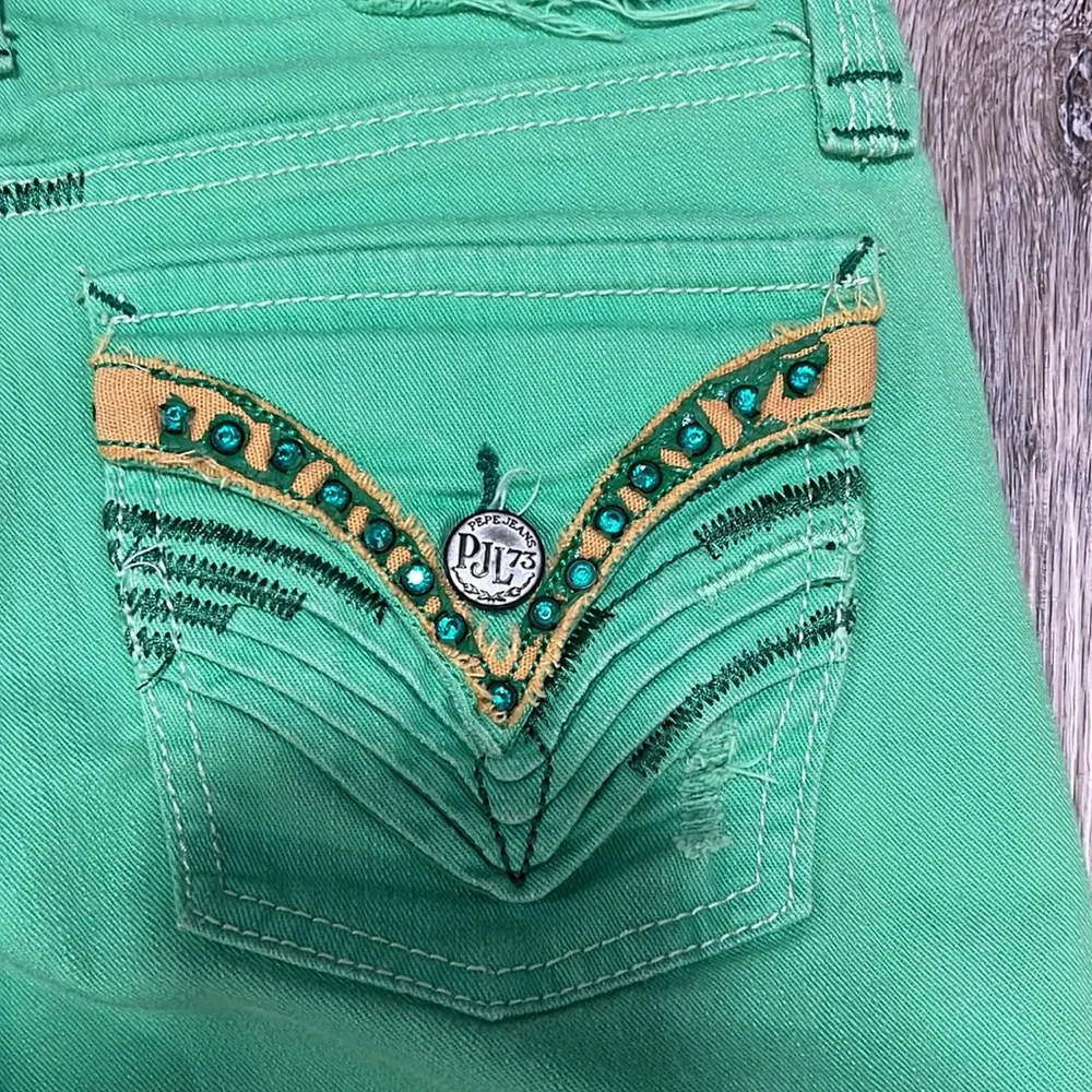Classic Pepe London Jean Green distressed Studded Jeans - Picture 11 of 16